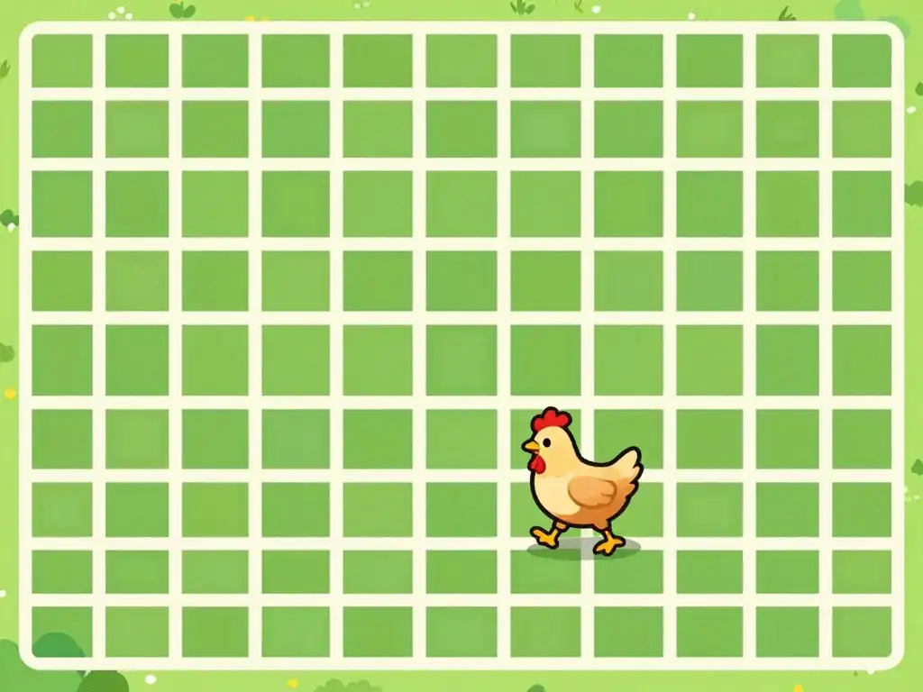 Conceptual illustration of a chicken crossing a grid with hidden bones in the Chicken game