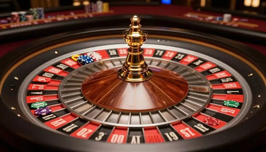 Elegant European Roulette setup in a sophisticated casino environment Elegant European Roulette setup in a sophisticated casino environment