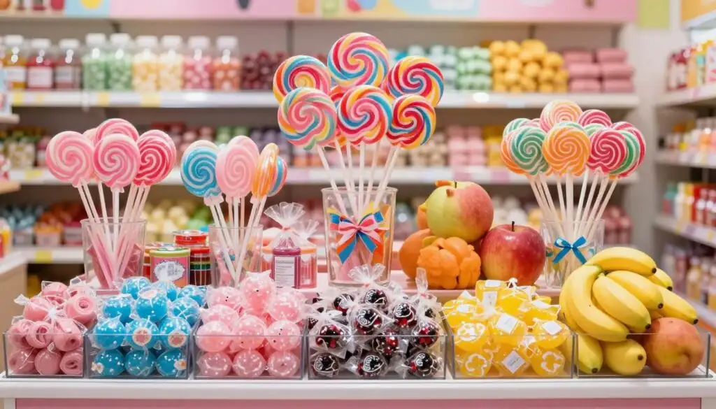 Sweet Bonanza candy-themed slot game featuring colorful candy symbols and fruit on a vibrant background